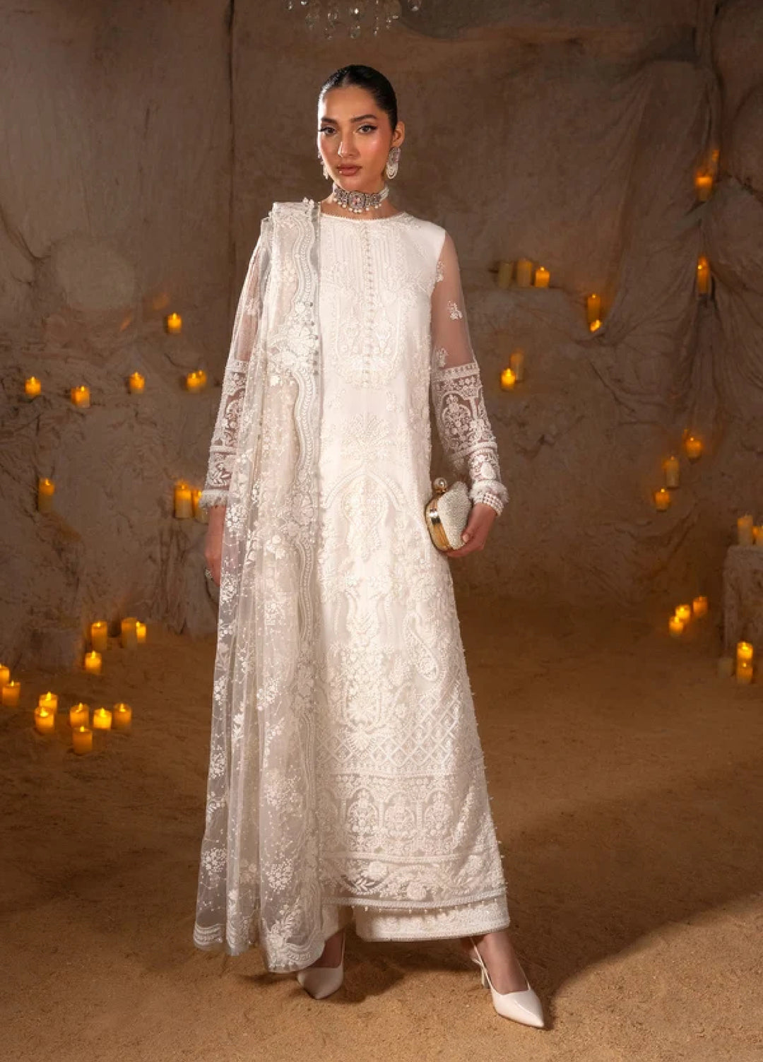 Blink by Zarizaa Unstitched Embroidered NET 3 Piece Suit ZB07-3UNE01B-2509 Pearl - Wedding Collection