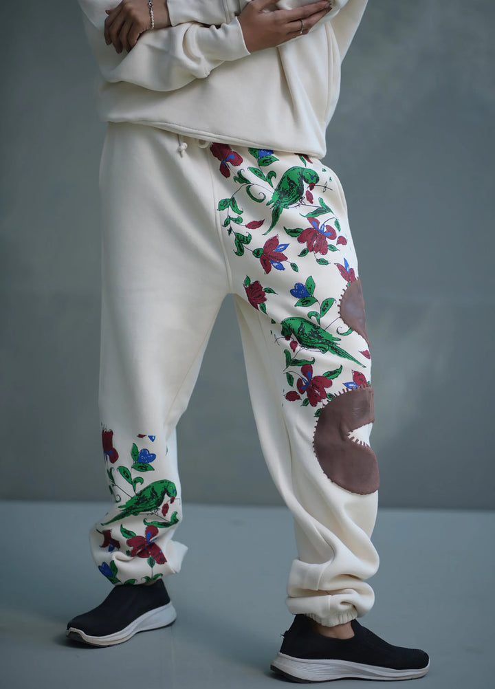 Movement Unisex Western 1 Piece Printed Fleece Floral Patch Sweatpants - Winter Collection