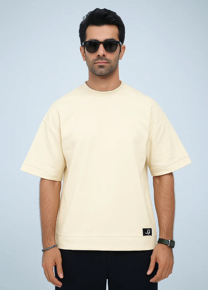 Movement Unisex Western 1 Piece Printed Cotton Tehreek Classic Oversized Tee Cream - Winter Collection