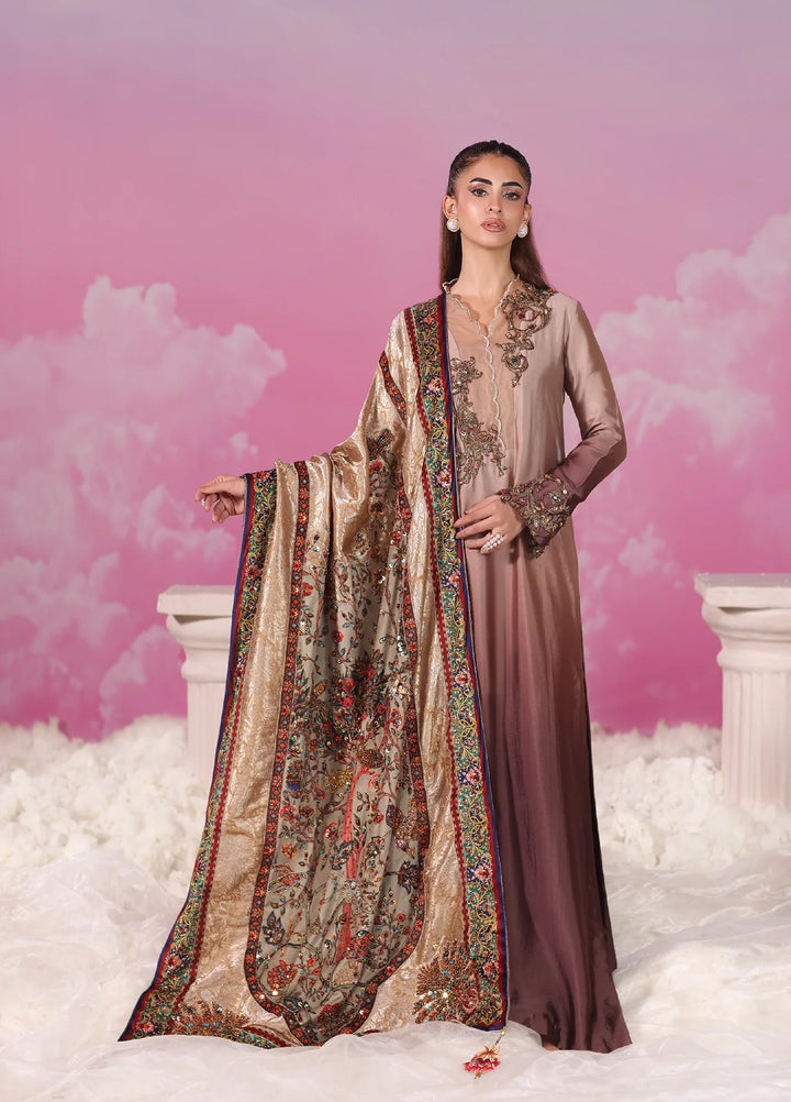 Mount Olypus by Musferah Saad Pret Embroidered Tissue Silk 3 Piece Aurora Rose - Festive Collection