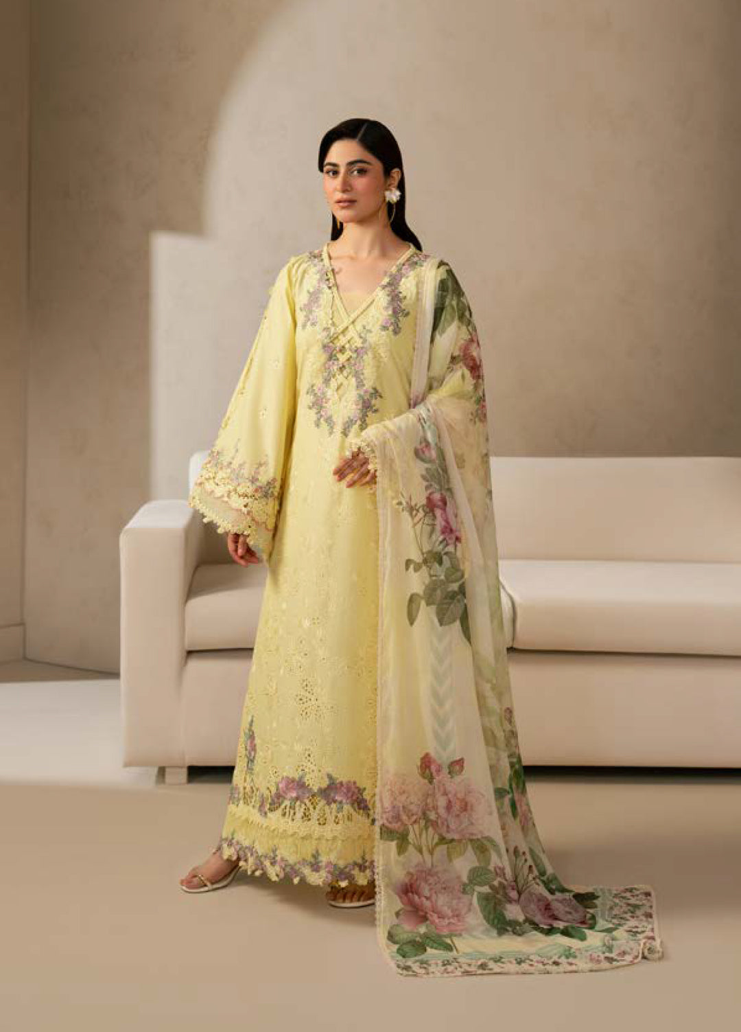 E-Craft by Elaf Unstitched Printed Lawn 3 Piece Suit EHC-3A Sunstone - Casual Collection