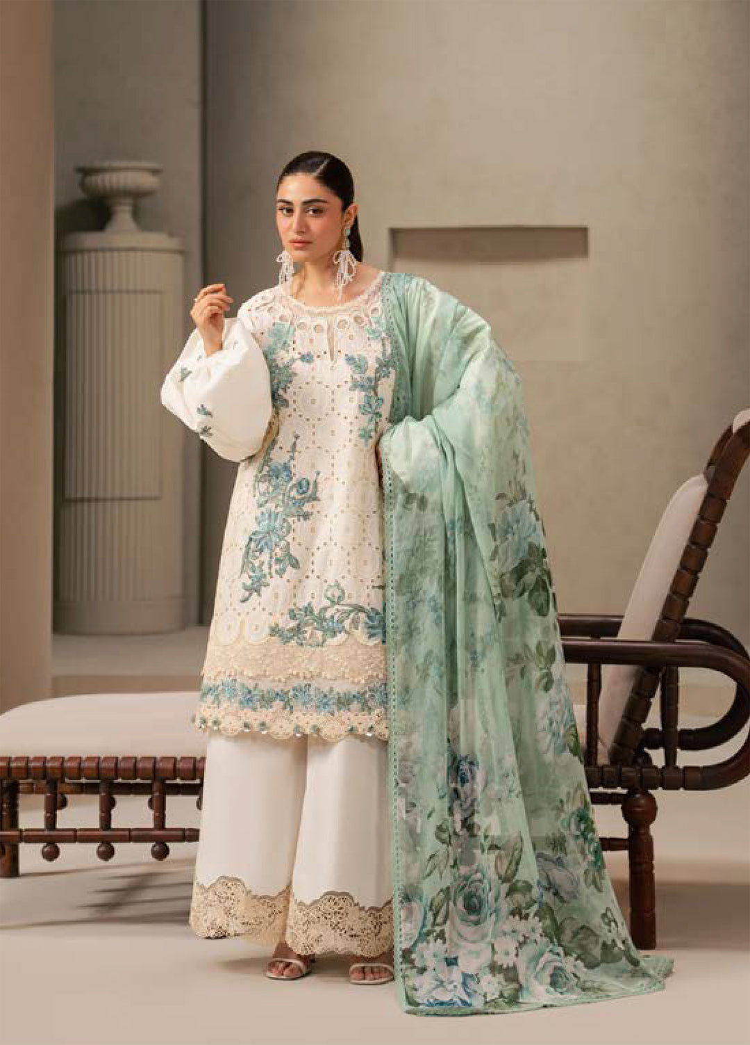 E-Craft by Elaf Unstitched Embroidered Lawn 3 Piece Suit EHC-1A Vanilla - Casual Collection