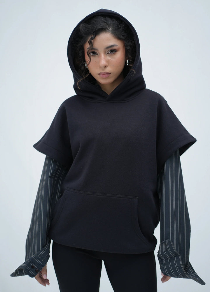 Movement Unisex Western 1 Piece Printed Fleece Tehreek Sleeveless Hoodie Black - Winter Collection