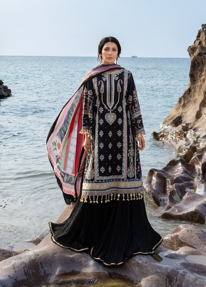 Siraa by Sadaf Fawad Khan Unstitched Embroidered Luxury Lawn 3 Piece Suit SDF26USL Kohl - Festive Collection