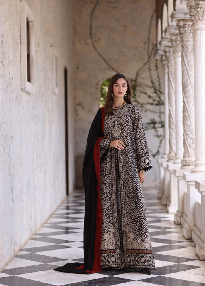Noor by Saadia Asad Unstitched Khaddar Pashmina Shawl Embroidered Suits 3 Piece NSA25PW D1-Noir Safari - Winter Collection