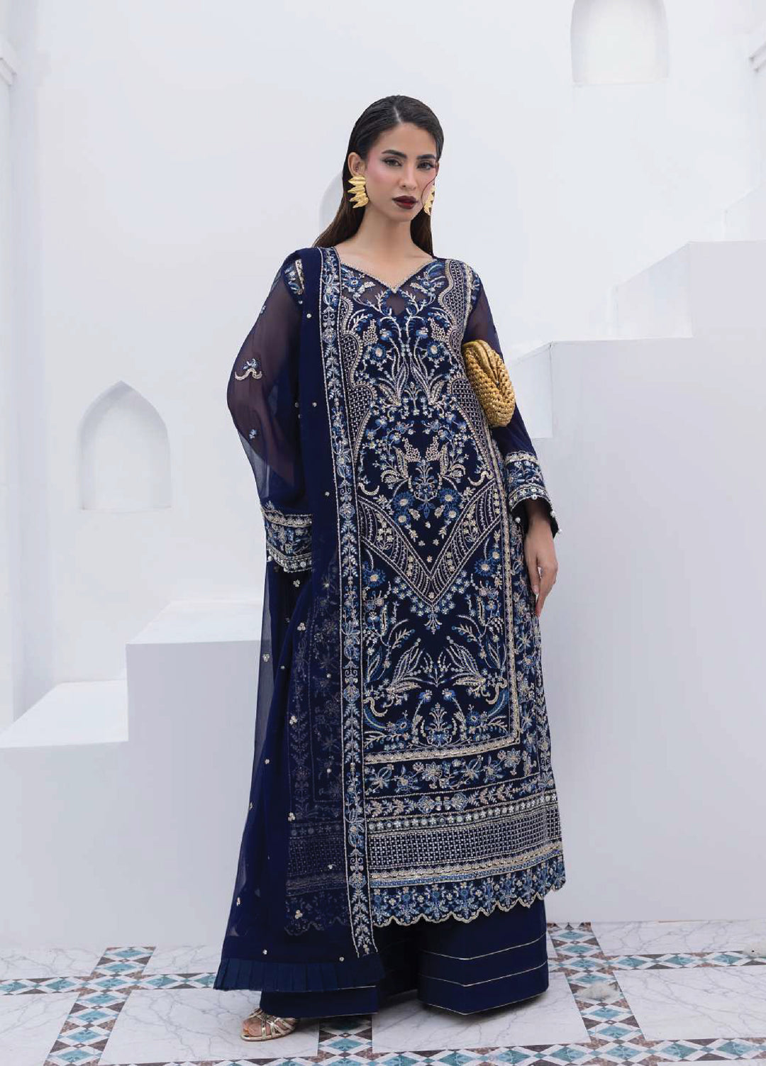 Maeri by Gulaal Unstitched Embroidered Chiffon 4 Piece Suit GL26UMC Lueur D-50 - Festive Collection