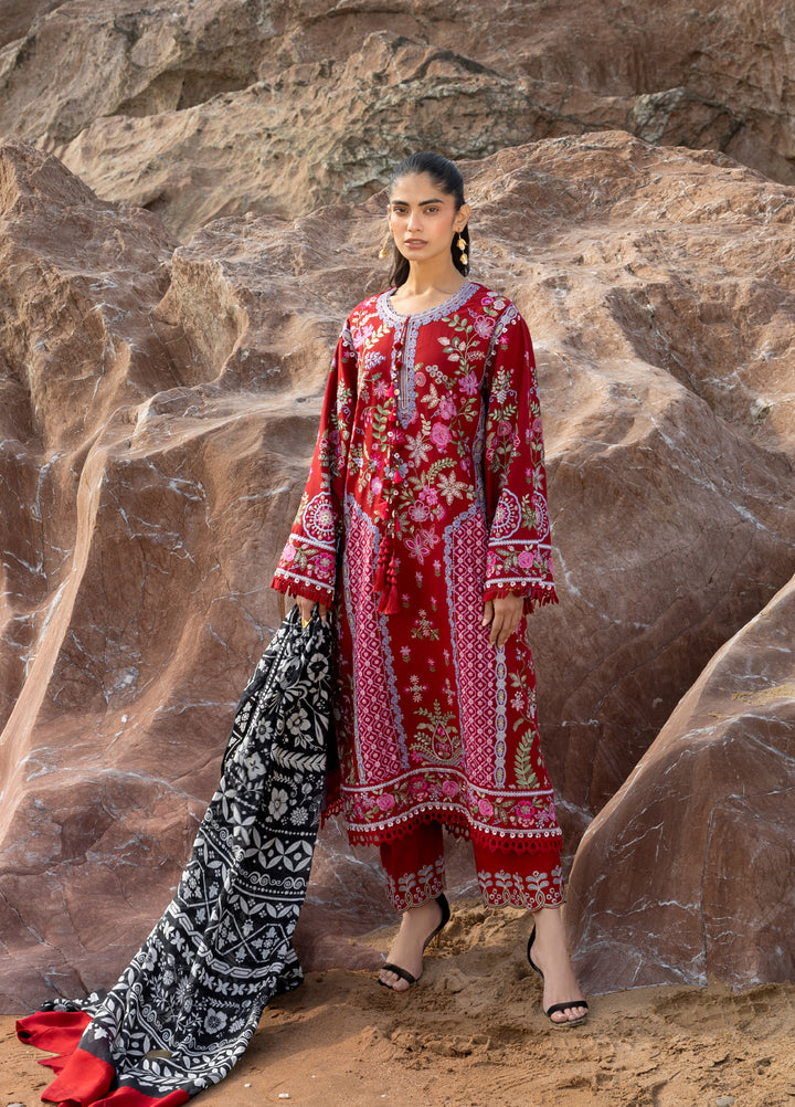 Siraa by Sadaf Fawad Khan Unstitched Embroidered Luxury Lawn 3 Piece Suit SDF26USL Laal - Festive Collection