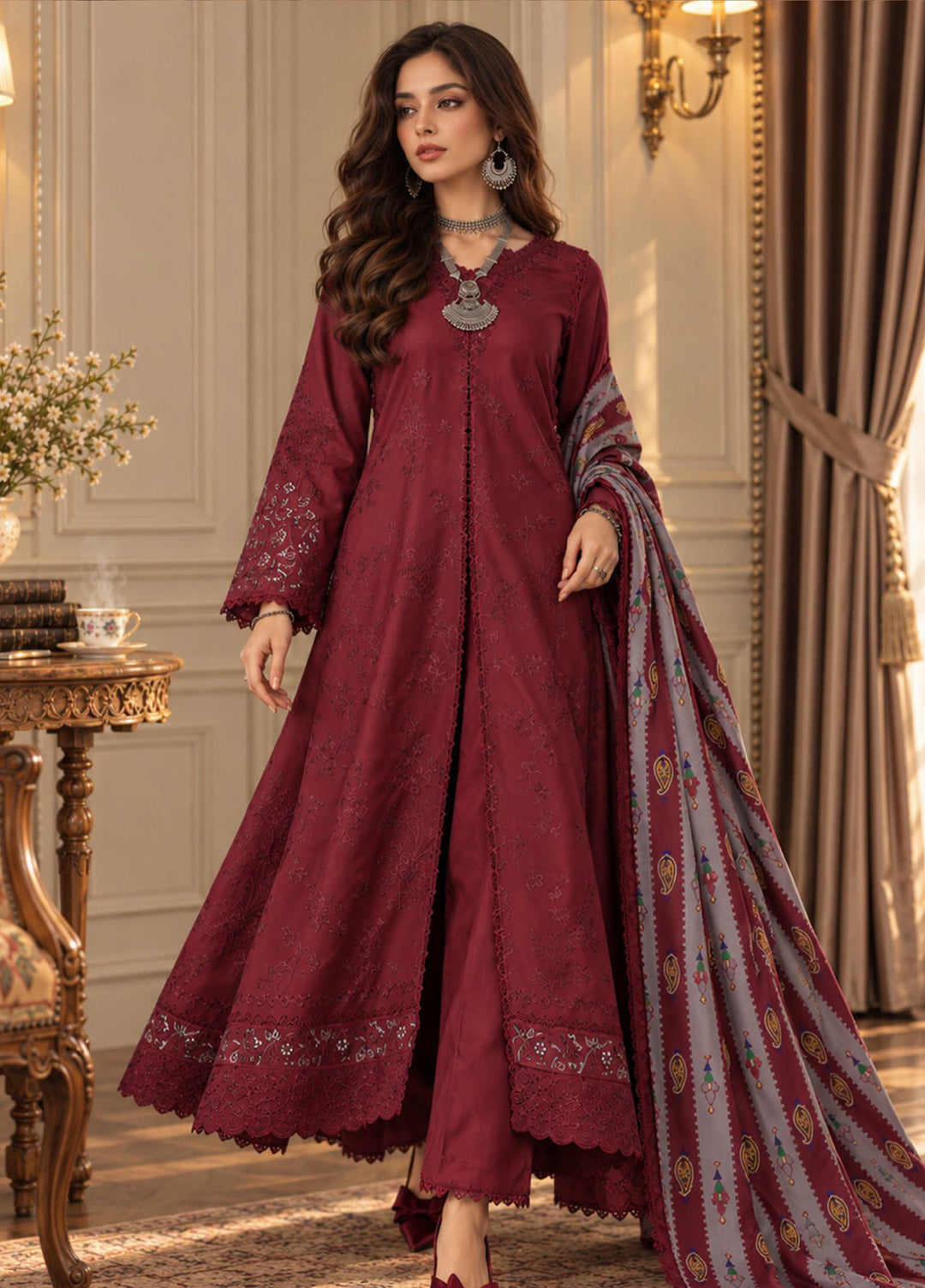 Noor by Saadia Asad Unstitched Embroidered Linen 3 Piece Suit SA26UNL D6 A - Winter Collection