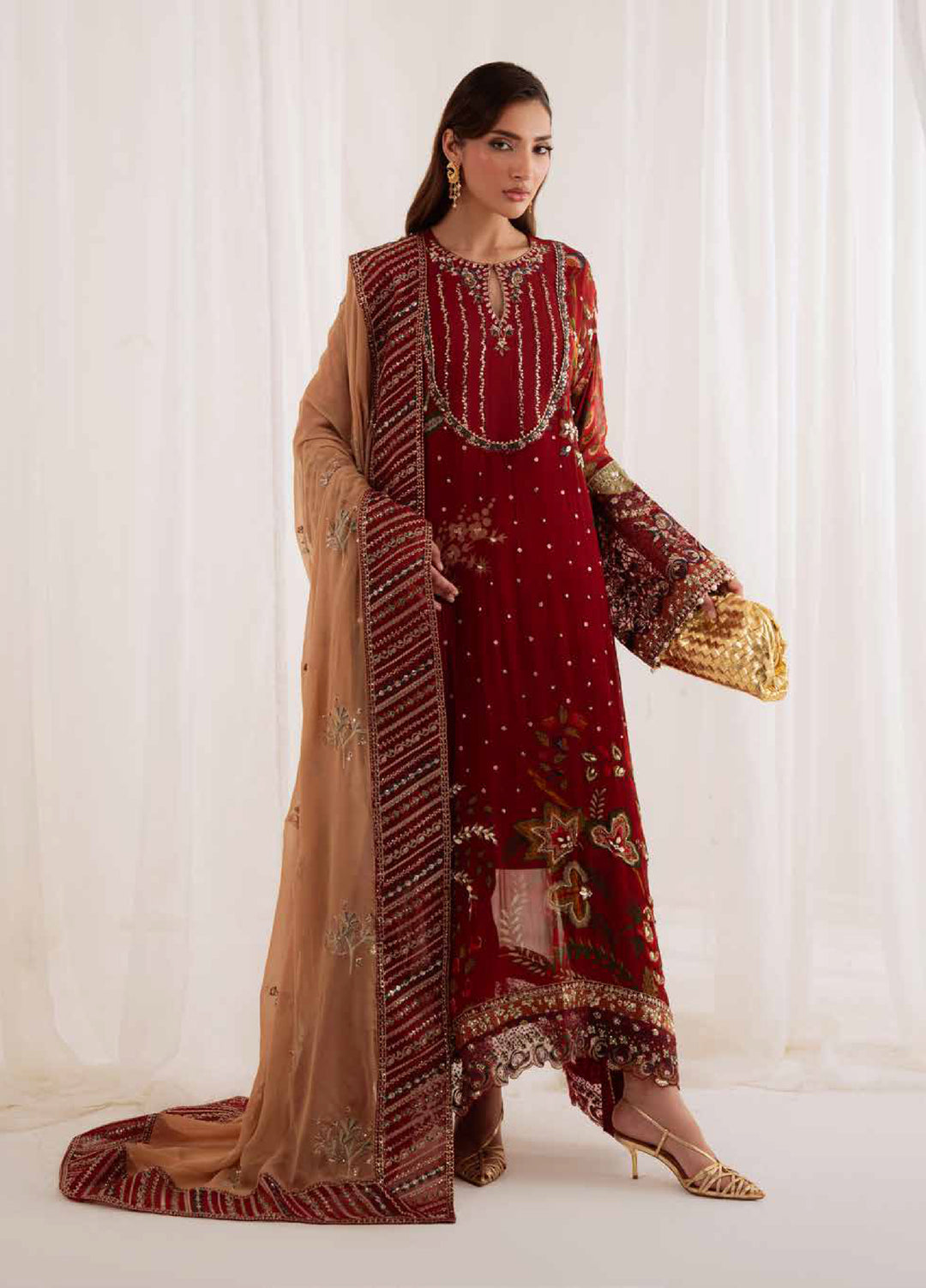 Omara By Nureh Unstitched Embroidered Chiffon 3 Piece Suit NU26OUF NEL- 92 - Festive Collection