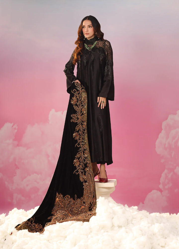Mount Olypus by Musferah Saad Pret Embroidered Tissue Silk 3 Piece Midnight Eternel - Festive Collection