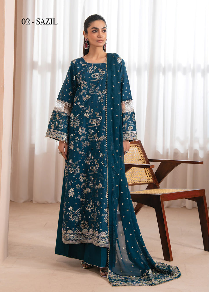 Zaeva by Xenia Formals Unstitched Embroidered Raw Silk 3 Piece Suit XE26UZF 02-SAZIL - Festive Collection
