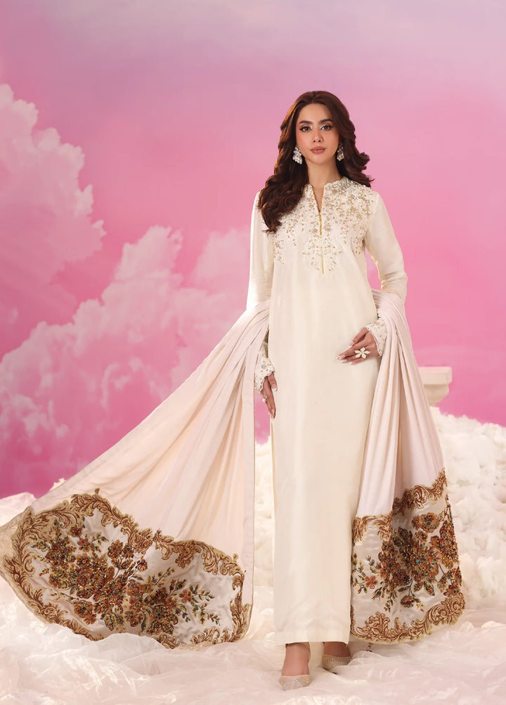 Mount Olypus by Musferah Saad Pret Embroidered Tissue Silk 3 Piece Iris Radiance - Festive Collection