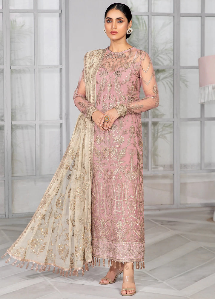 Zarif Unstitched Embroidered Net 3 Piece Suit ZR26UF Bahaar ZB-07-Blush - Festive Collection