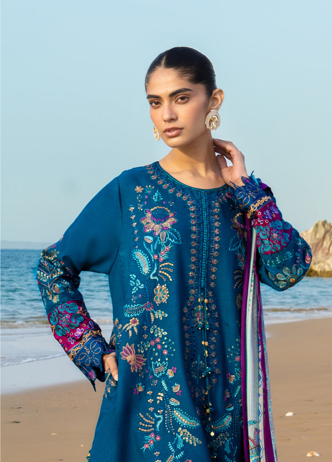 Siraa by Sadaf Fawad Khan Unstitched Embroidered Luxury Lawn 3 Piece Suit SDF26USL Shehnaz - Festive Collection