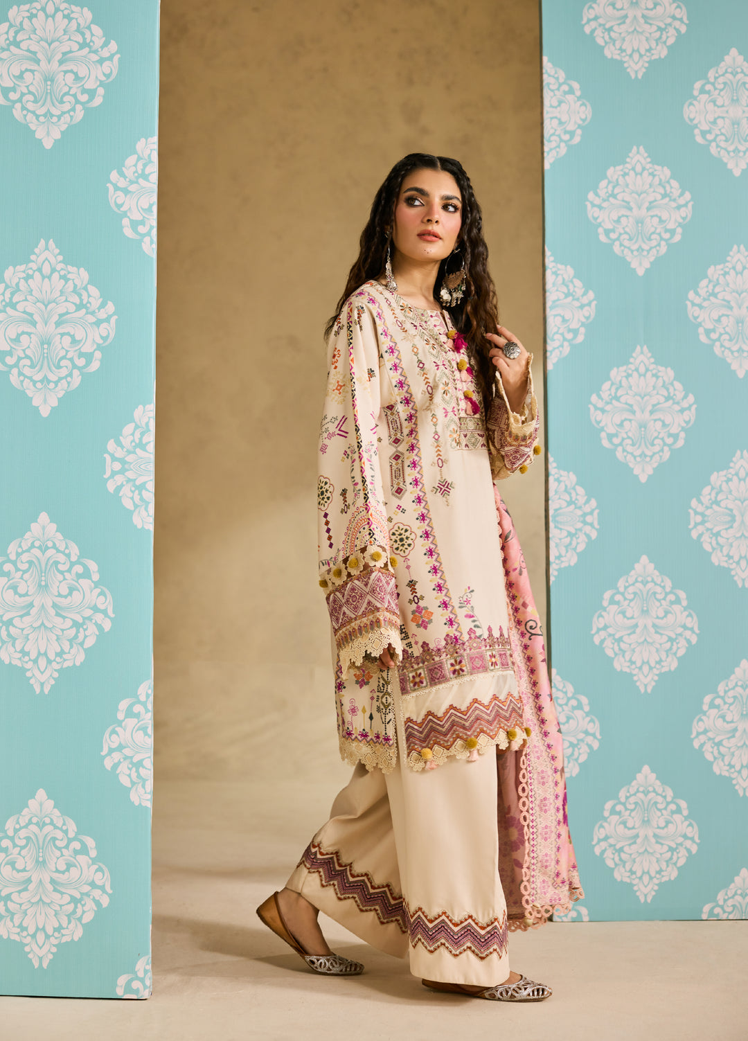 Zync by Florent One Nation Unstitched Khaddar Embroidered Suits 3 Piece FL25ON FL-7B - Winter Collection