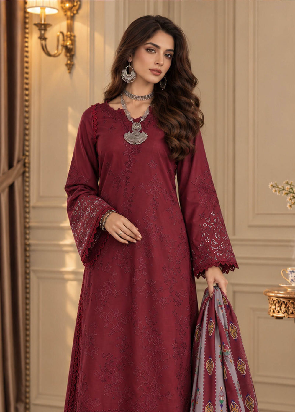 Noor by Saadia Asad Unstitched Embroidered Linen 3 Piece Suit SA26UNL D6 A - Winter Collection