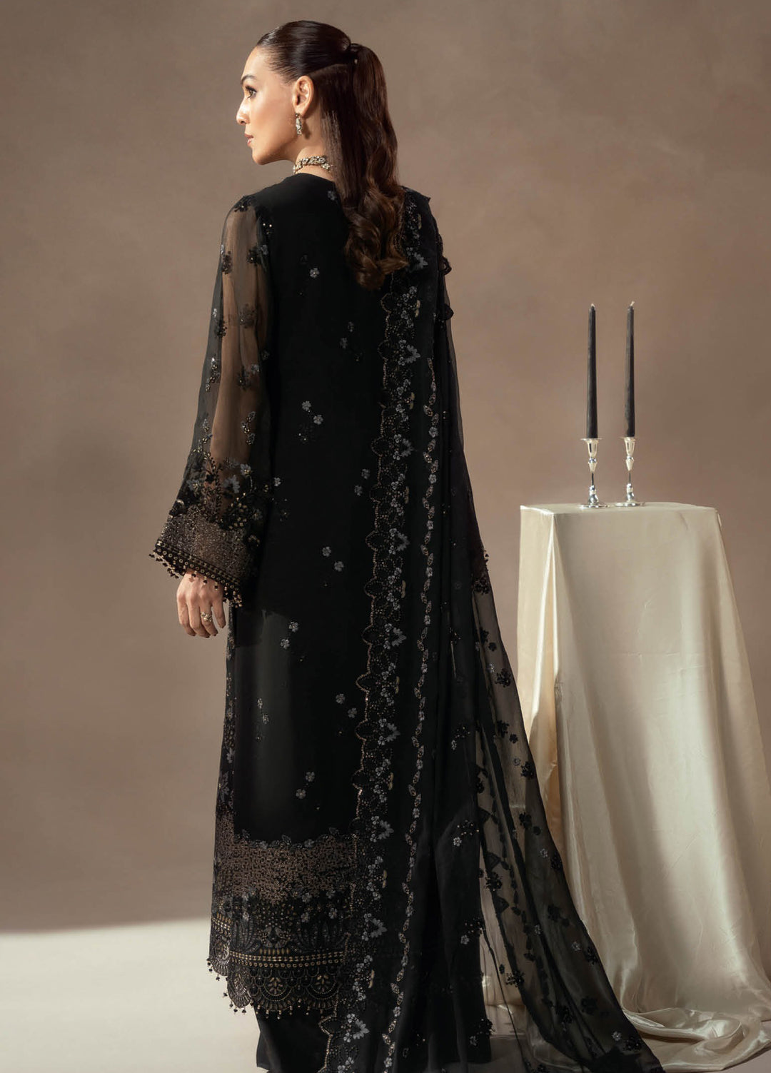 Afsanah by Lavish Premium Unstitched Chiffon Embroidered Suits 3 Piece LV25AC NOIR ROYALE-08 - Festive Collection