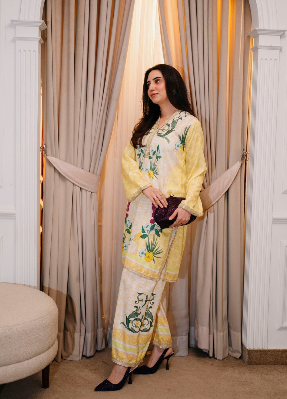 Karashe Women Pret Printed Blended Lawn Co-Ord Sets Lemon Zest - Summer Collection