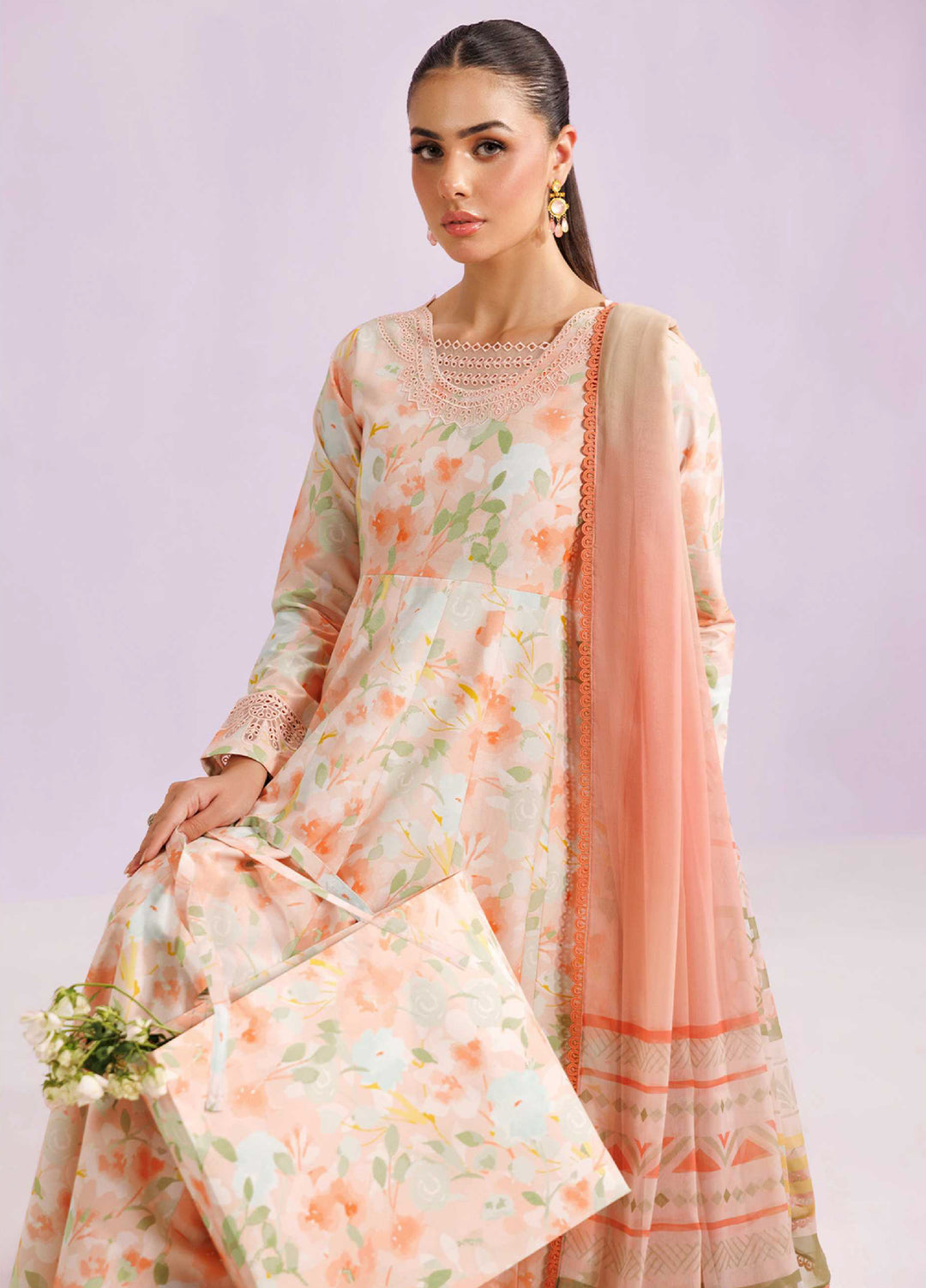 Farasha Unstitched Embroidered Lawn 3 Piece Suit FSH26UL D-3 Light Coral - Summer Collection