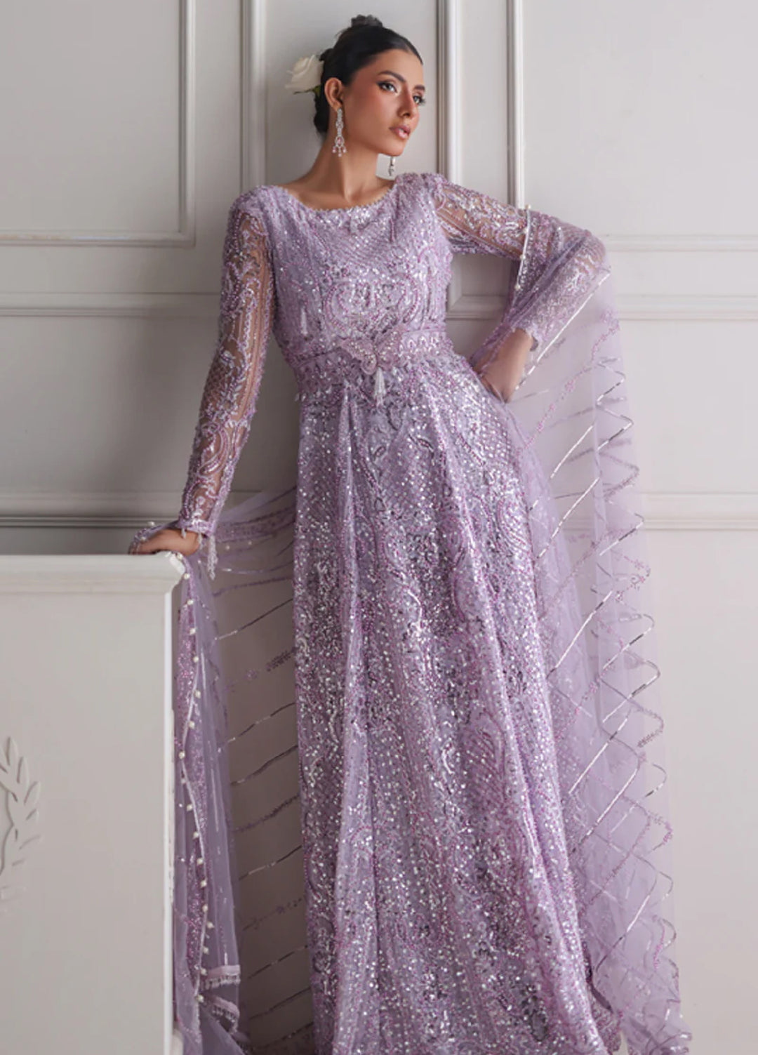 Threads And Motifs Women Pret Net Embroidered Maxi With Dup 2 Piece 9830.2-P - Formals Collection