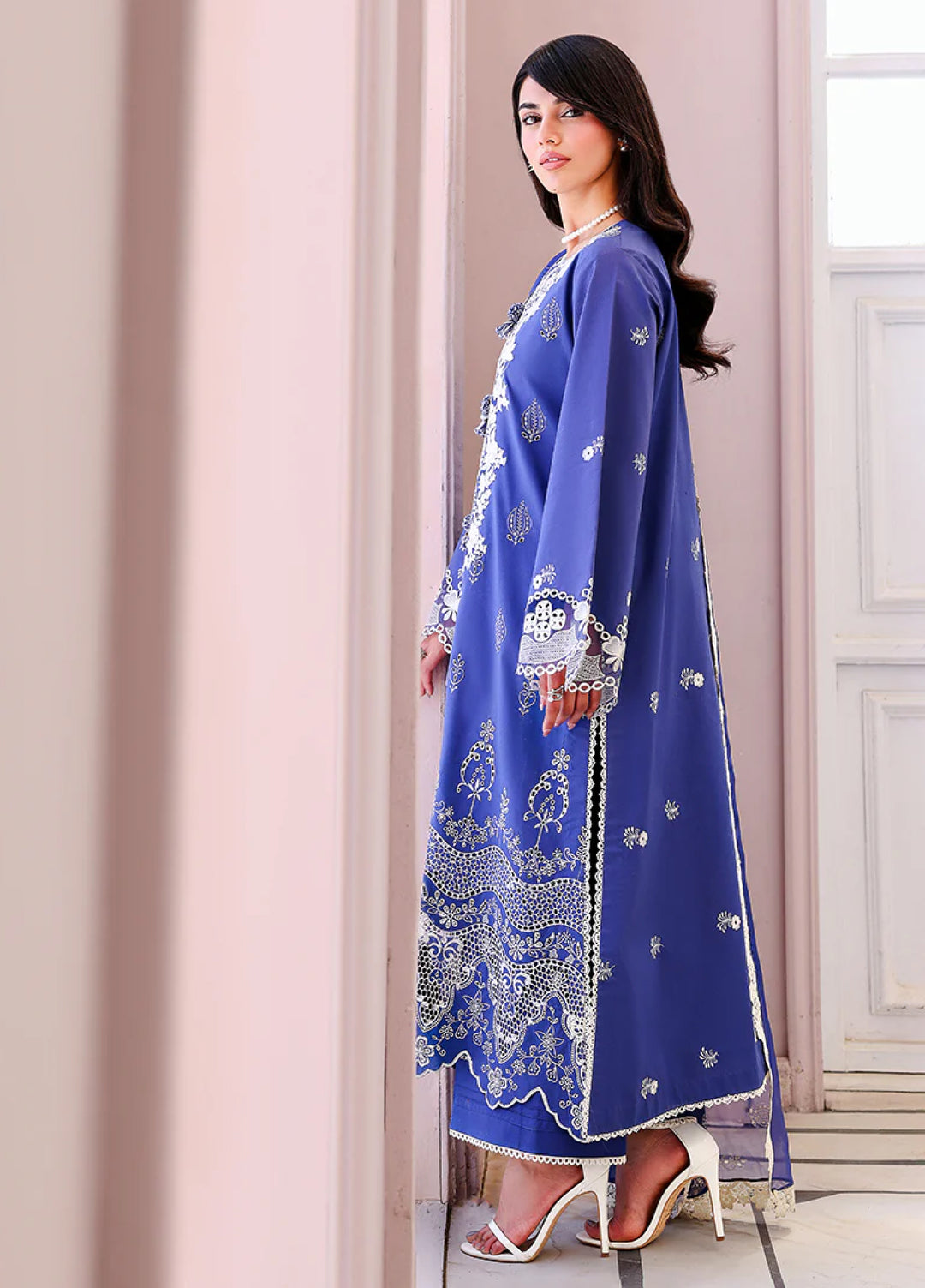 Veil of Summer by Roheenaz Unstitched Embroidered Luxury Lawn 3 Piece Suit RN26UVS 405 BLANC MIRAGE - Eid Collection