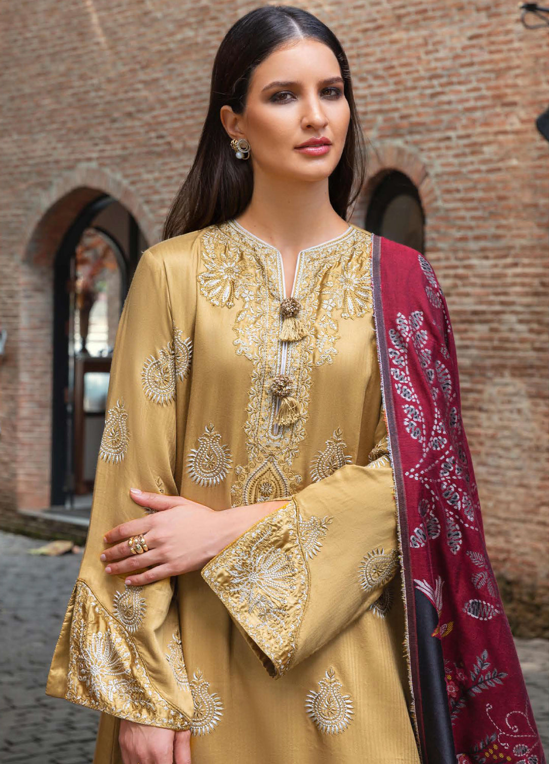 Mushq Broadway Under the Tuscan Sun Embroidered Herringbone Suits Unstitched 3 Piece MQ25BT D-10 Sunlit Siena - Winter Collection