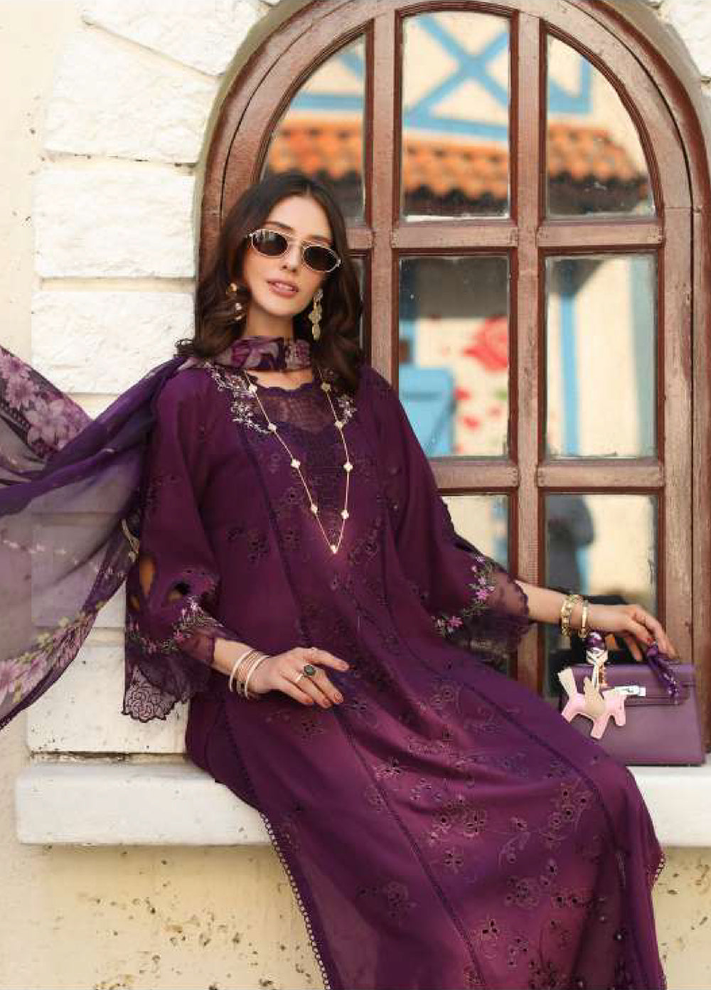 Noor Luxe by Saadia Asad Unstitched Embroidered Lawn 3 Piece Suit SA26UNL D-5A - Summer Collection