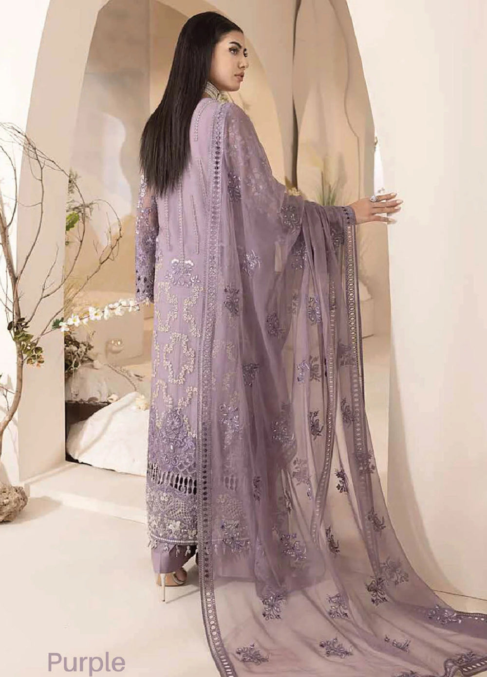 Lavish Premium Unstitched Embroidered Chiffon 3 Piece Suit D-07 MAUVE - Wedding Collection