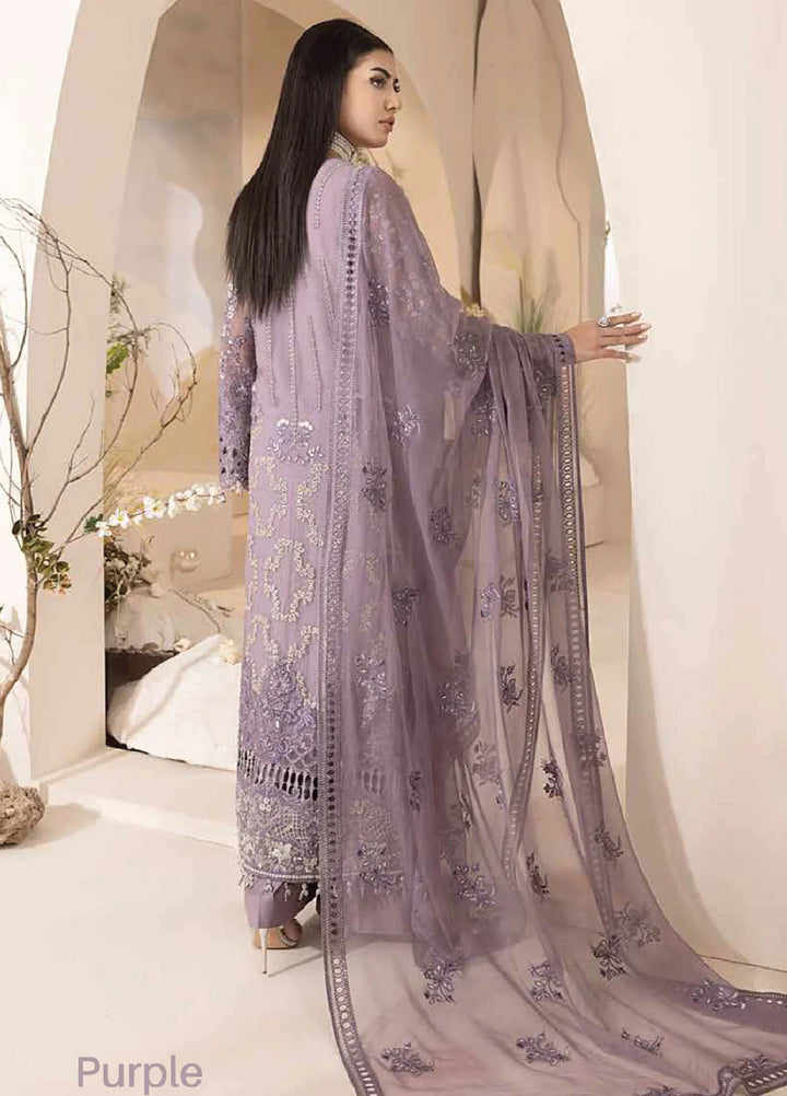 Lavish Premium Unstitched Embroidered Chiffon 3 Piece Suit D-07 MAUVE - Wedding Collection