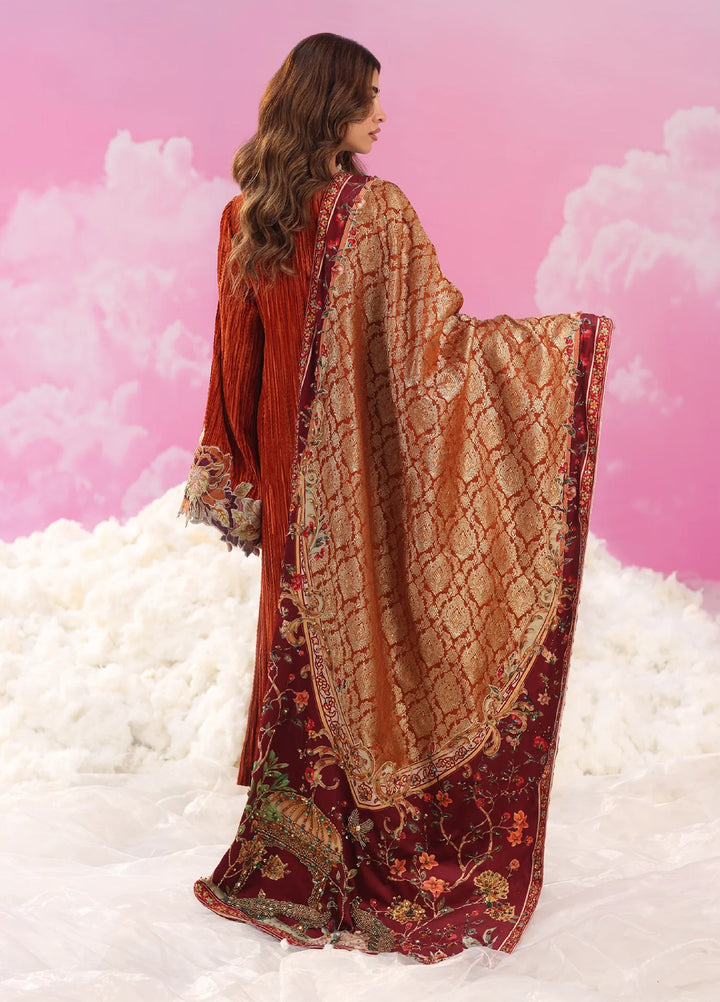 Mount Olypus by Musferah Saad Pret Embroidered Devore 3 Piece Eternal Flame - Festive Collection