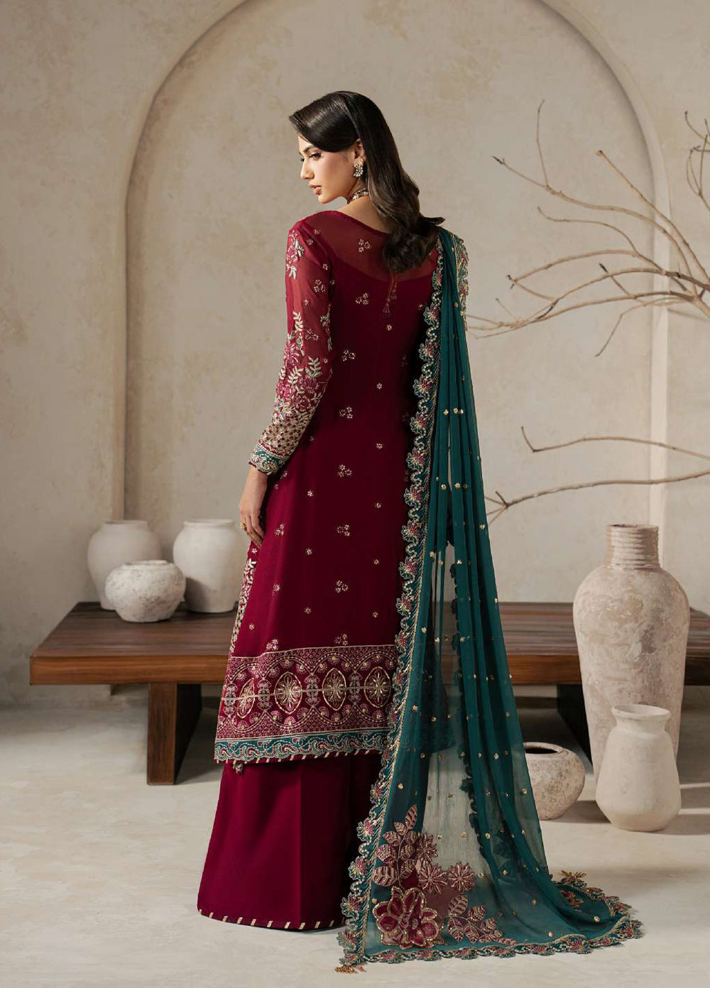 Gulaal Unstitched Embroidered Chiffon 3 Piece Suit GL26ULW Jinaan D-55 - Wedding Collection