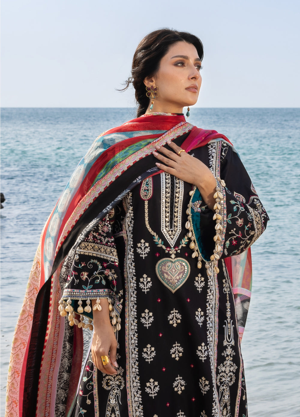 Siraa by Sadaf Fawad Khan Unstitched Embroidered Luxury Lawn 3 Piece Suit SDF26USL Kohl - Festive Collection