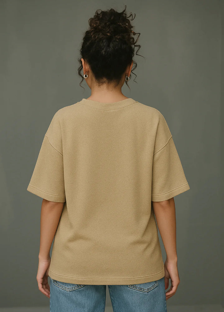 Movement Unisex Western 1 Piece Printed Cotton Tehreek Teddy Tee Beige - Winter Collection