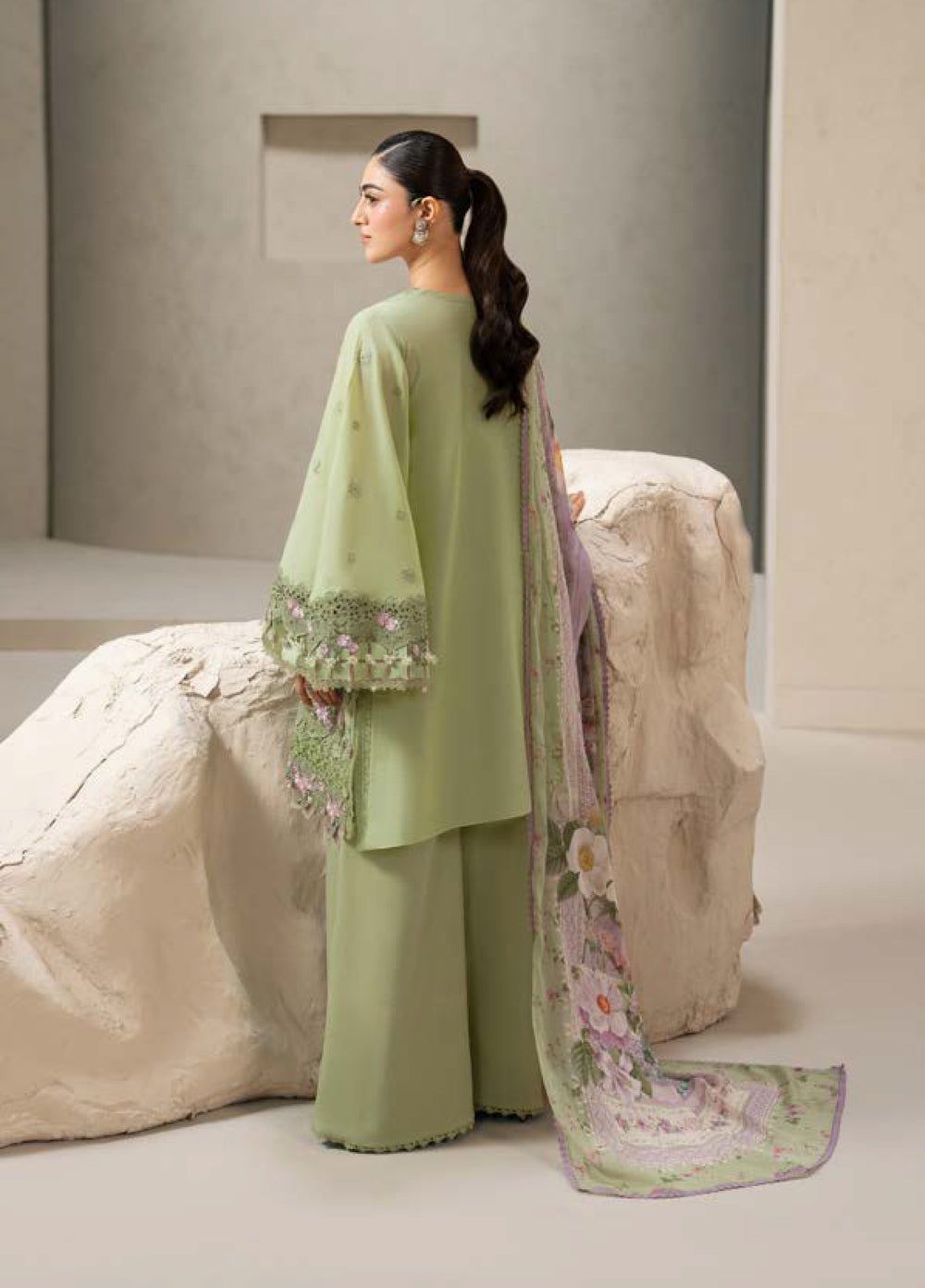 E-Craft by Elaf Unstitched Printed Lawn 3 Piece Suit EHC-6A Basil - Casual Collection