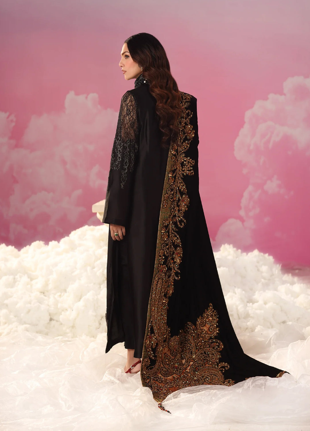 Mount Olypus by Musferah Saad Pret Embroidered Tissue Silk 3 Piece Midnight Eternel - Festive Collection