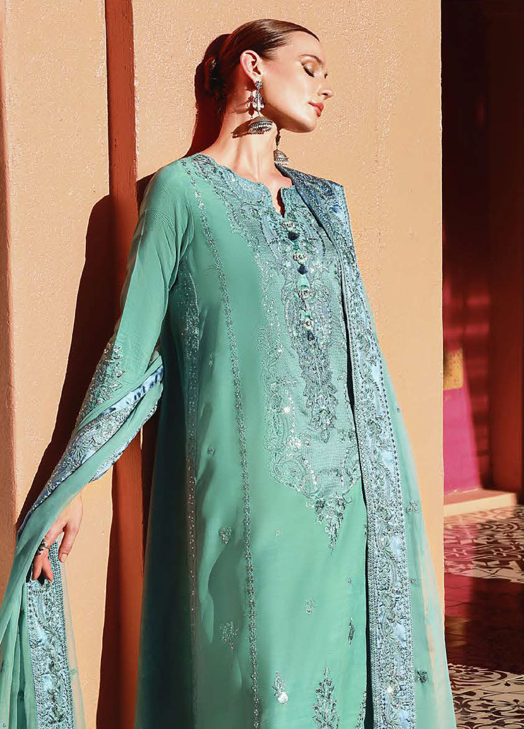 Nuvera Hemline by Mushq Unstitched Raw Silk Embroidered 3 Piece Suit MU26UNH D-10 Sybill - Festive Collection