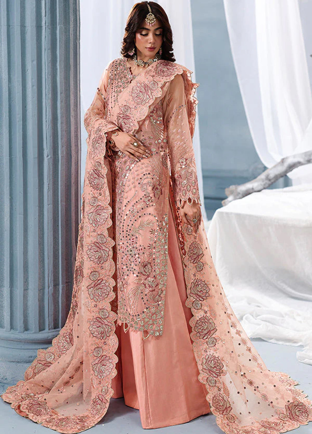 Zynoria by Saffron Unstitched Organza Embroidered Suits 3 Piece SFR25Z Carnelian - Festive Collection