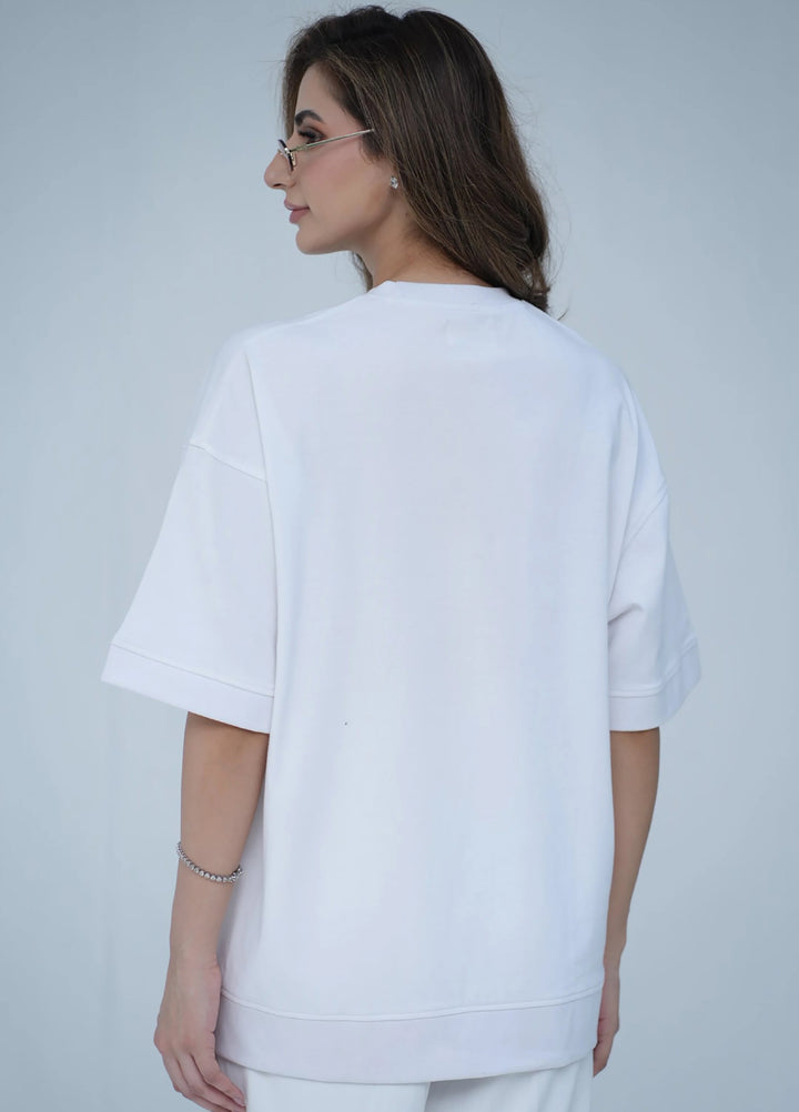 Movement Unisex Western 1 Piece Printed Cotton Tehreek Classic Oversized Tee White - Winter Collection