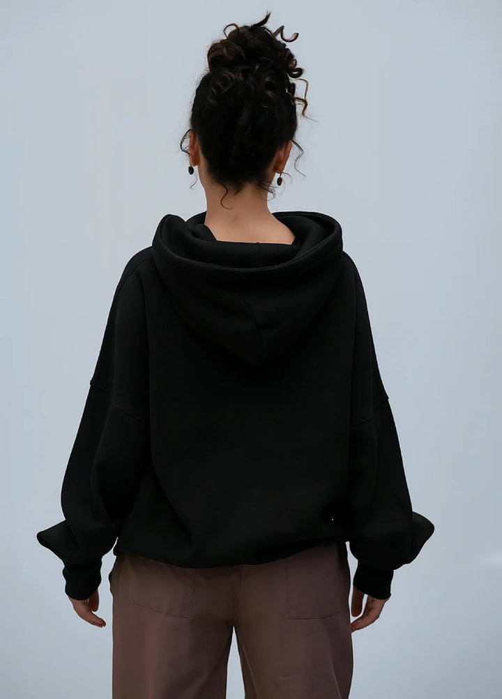 Movement Unisex Western 1 Piece Printed Fleece Tehreek Relaxed Hoodie Black - Winter Collection