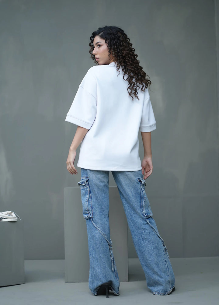 Movement Unisex Western 1 Piece Printed Cotton Tehreek Teddy Tee white - Winter Collection