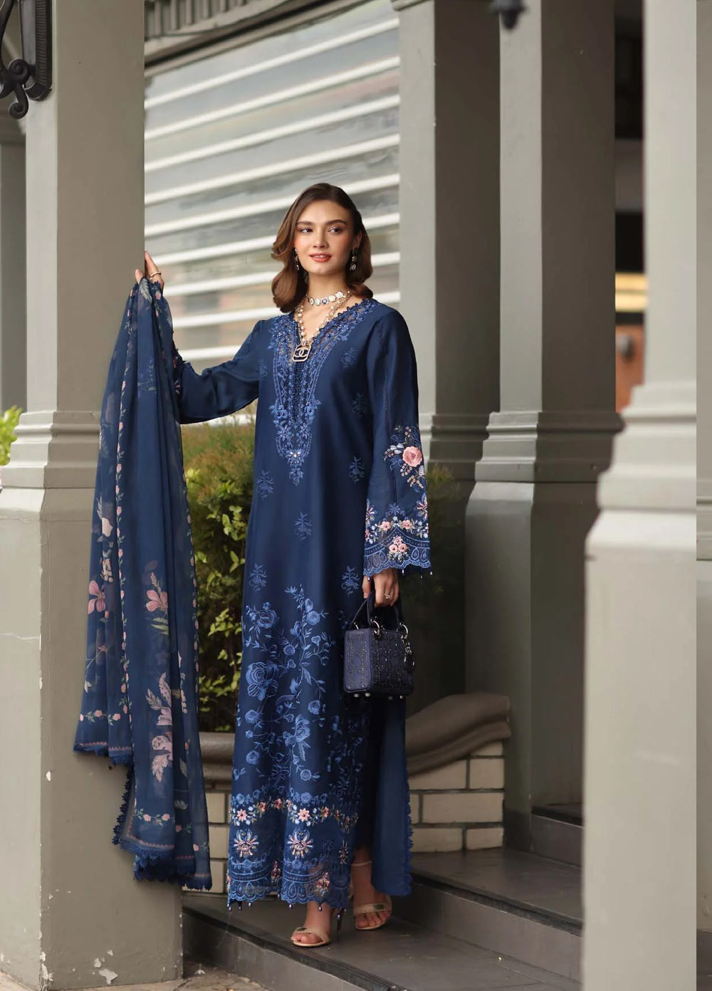 Noor Luxe by Saadia Asad Unstitched Chikankari Embroidered Lawn 3 Piece Suit SA26UNL D-11 IND-IRA - Summer Collection