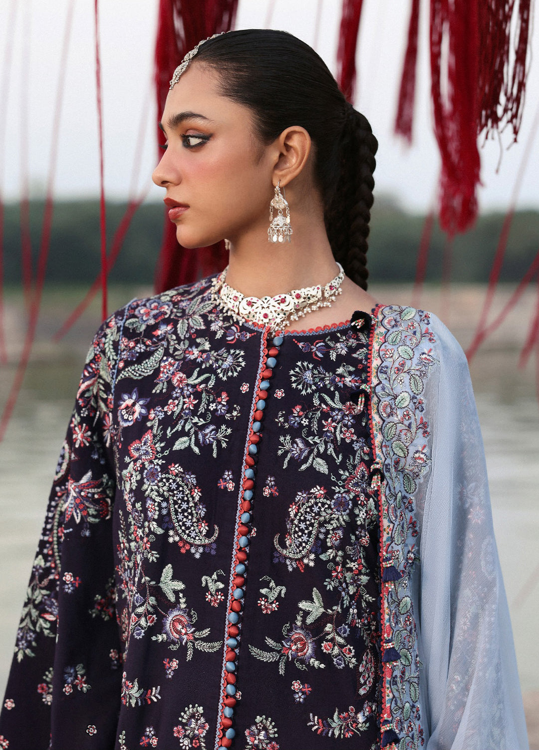 Hussain Rehar Unstitched Karandi Winter Embroidered Suits 3 Piece HRR25K Rouge - Winter Collection