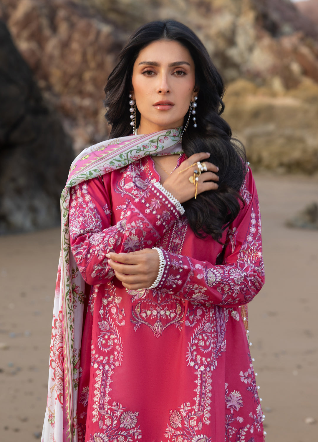 Siraa by Sadaf Fawad Khan Unstitched Embroidered Luxury Lawn 3 Piece Suit SDF26USL Gulrukh - Festive Collection