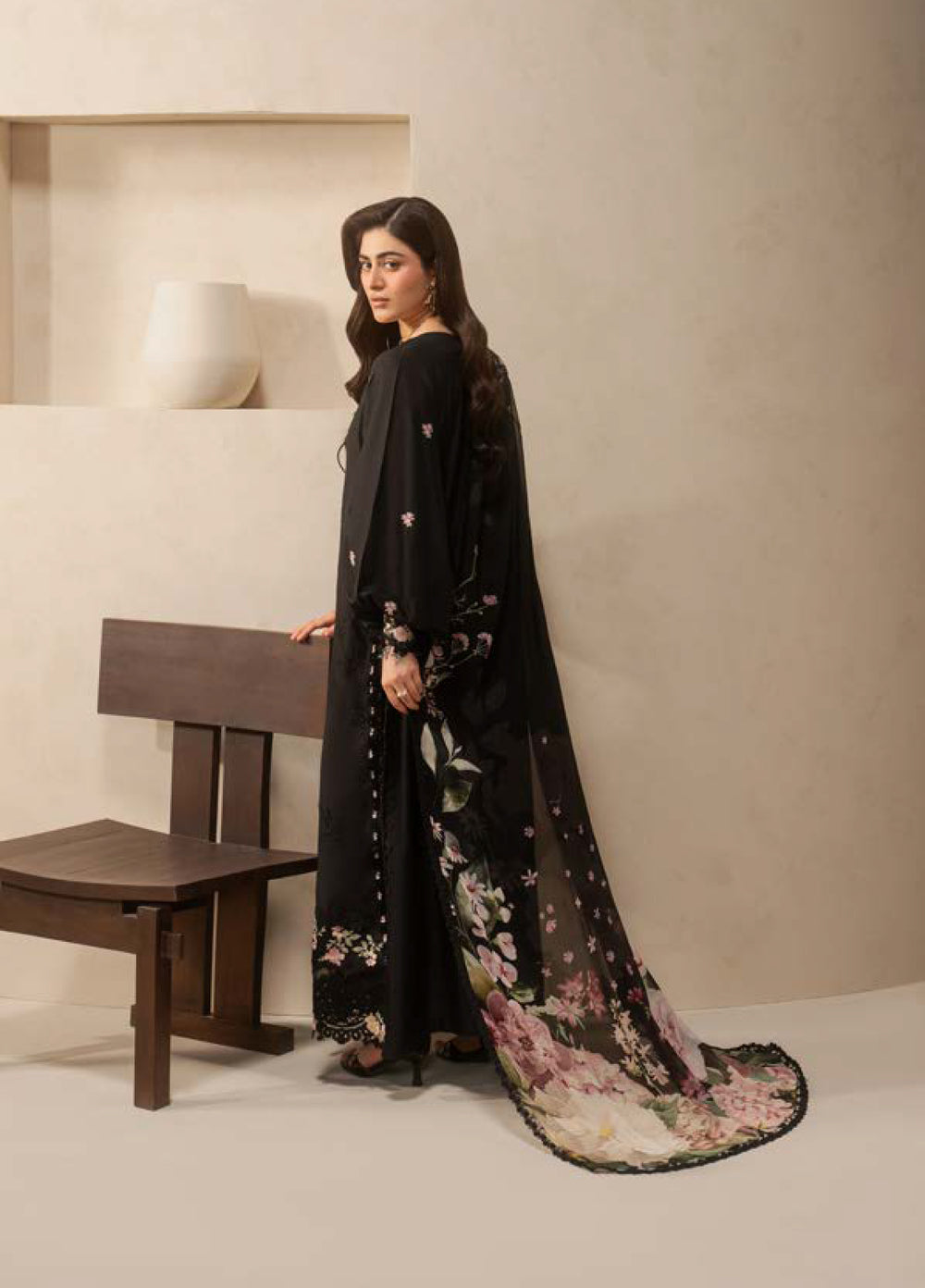 E-Craft by Elaf Unstitched Printed Lawn 3 Piece Suit EHC-5A Charcoal - Casual Collection