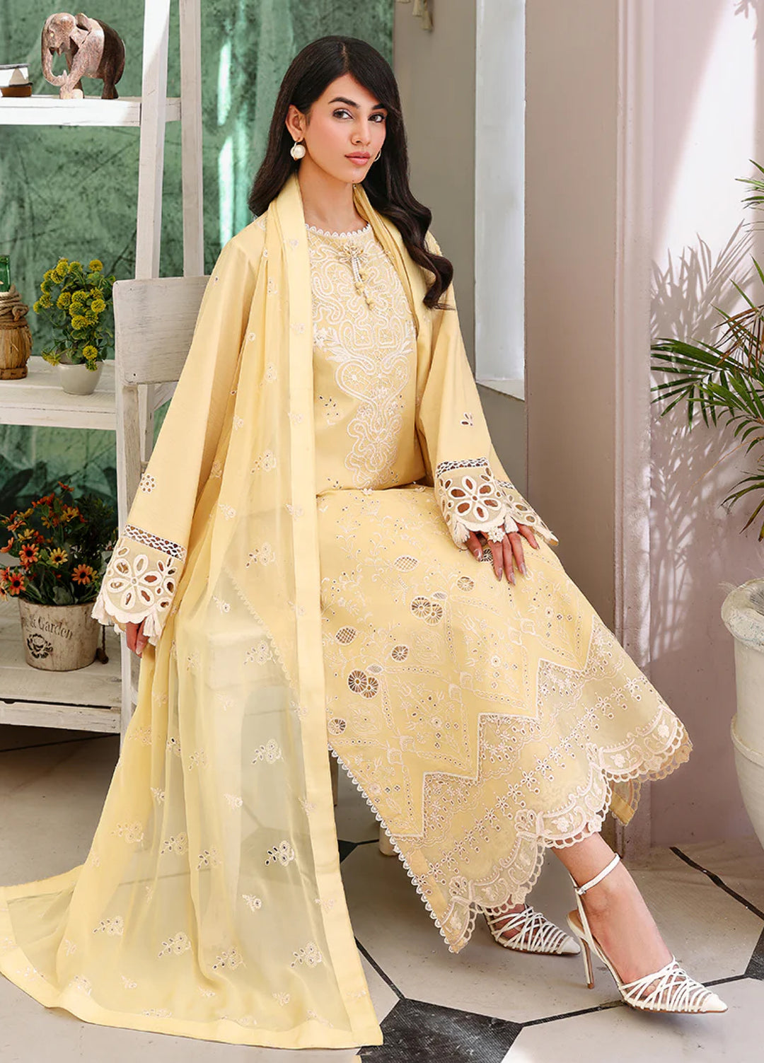 Veil of Summer by Roheenaz Unstitched Embroidered Luxury Lawn 3 Piece Suit RN26UVS 402 LUMIERE YELLOW - Eid Collection