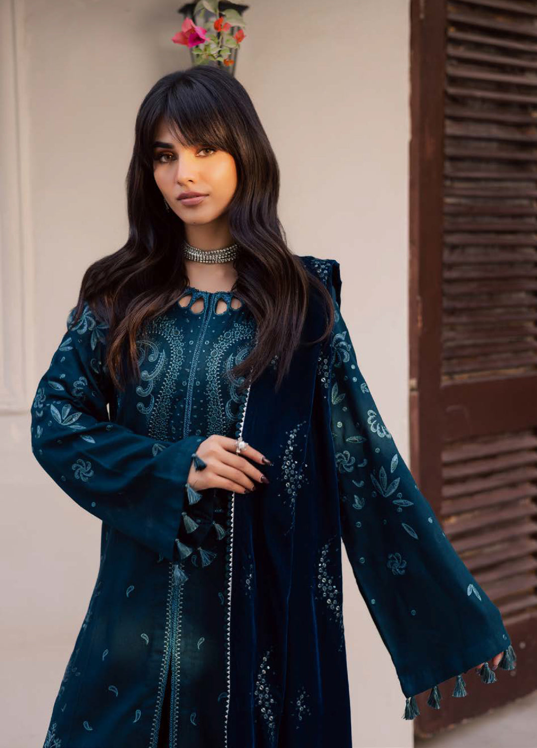 Nureh Exclusive Unstitched Luxury Leather Peach Embroidered Suits 3 Piece NU25EL NE-210 - Winter Collection