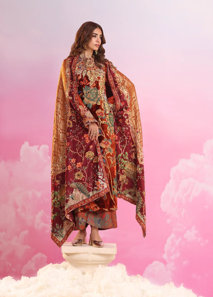 Mount Olypus by Musferah Saad Pret Embroidered Devore 3 Piece Eternal Flame - Festive Collection