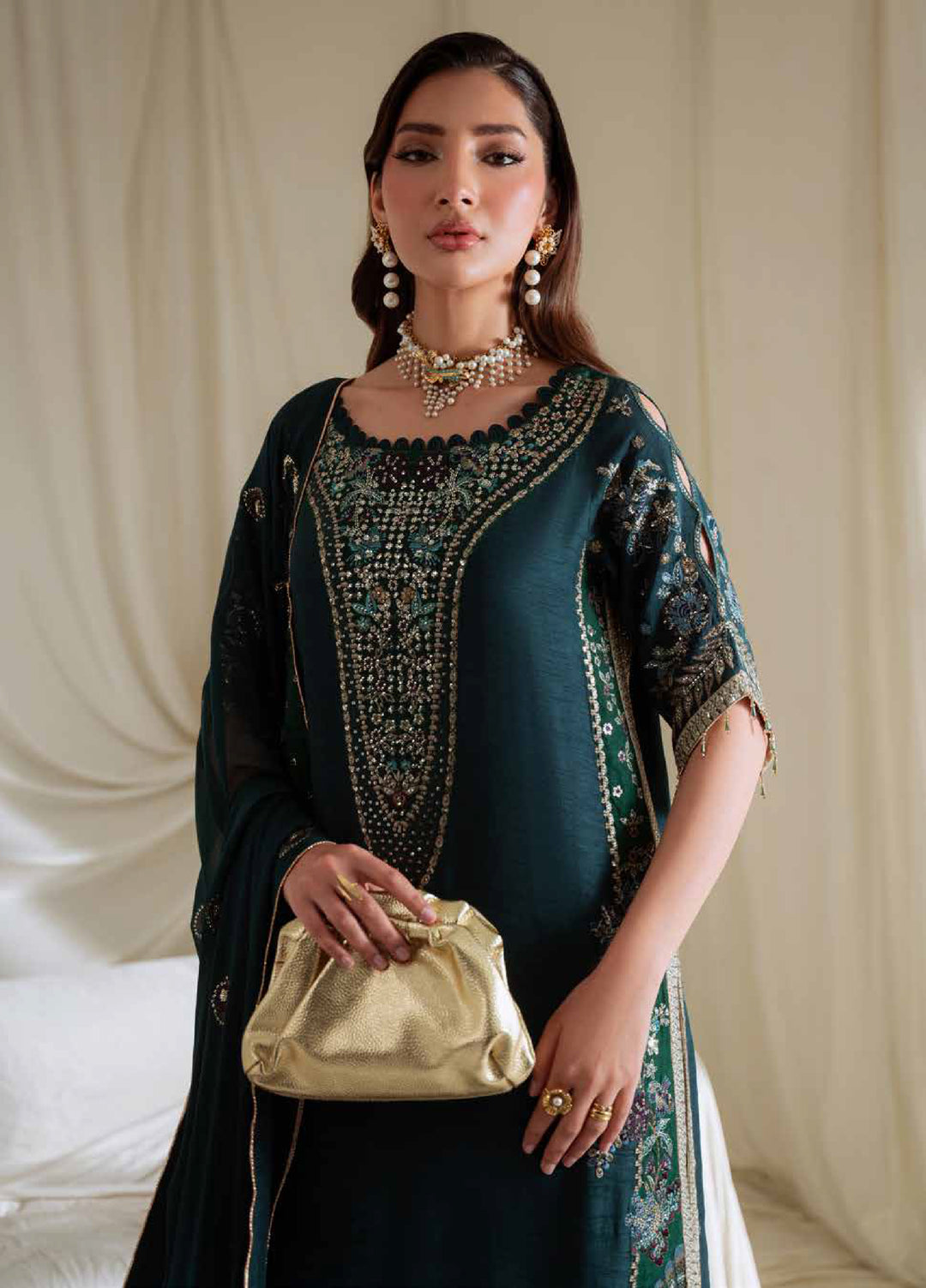 Omara By Nureh Unstitched Embroidered Silk 3 Piece Suit NU26OUF NEL- 90 - Festive Collection