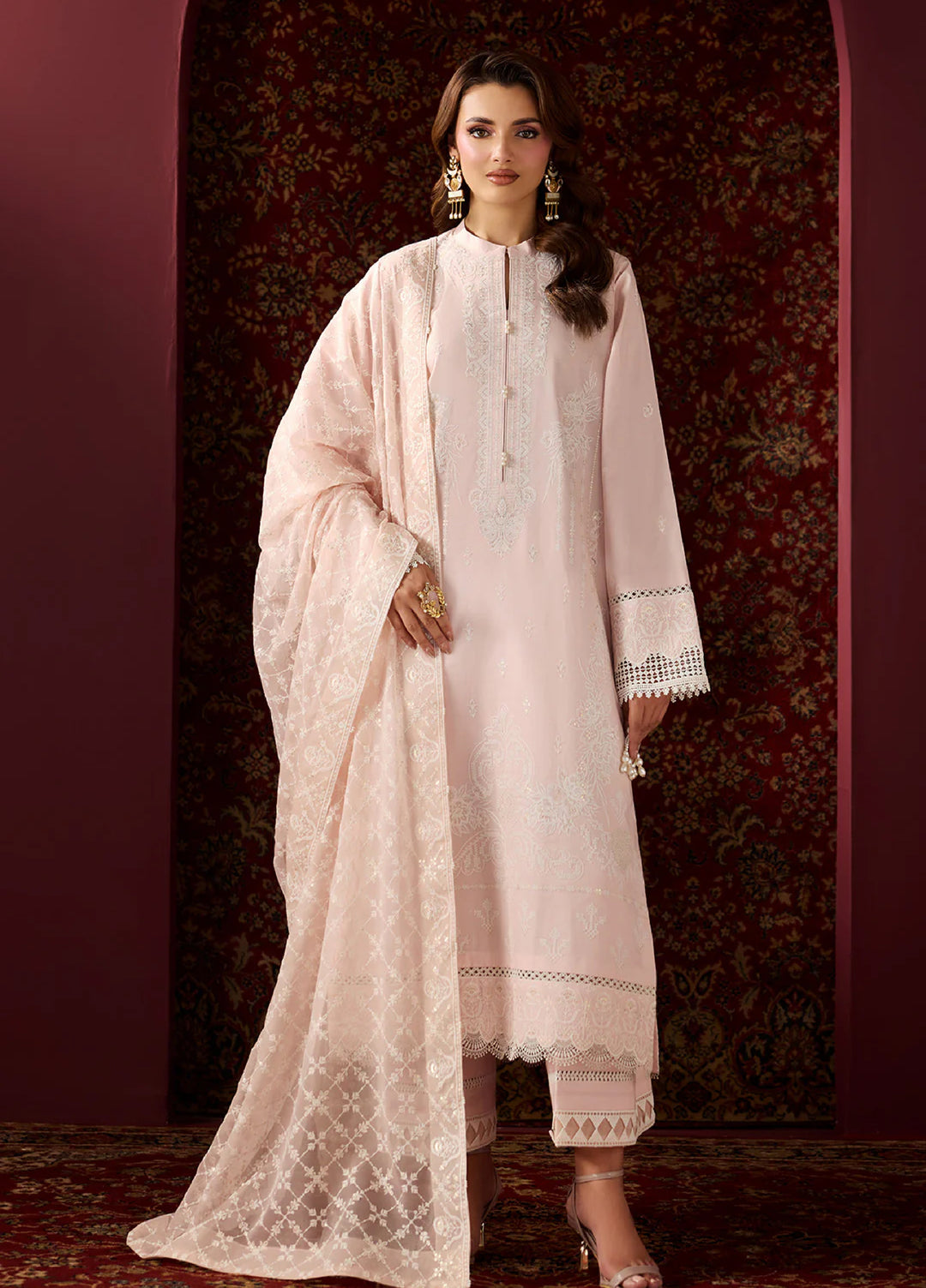 Alizeh Fashion Unstitched Embroidered Lawn 3 Piece Suit AF26ULE AF-EL-7058-CARMINE - Summer Collection