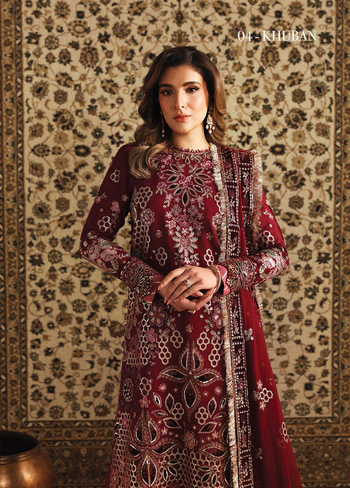Neorah by Xenia Formals Unstitched Raw Silk Embroidered 3 Piece Suit XE26UN D-4 KHUBAN - Festive Collection